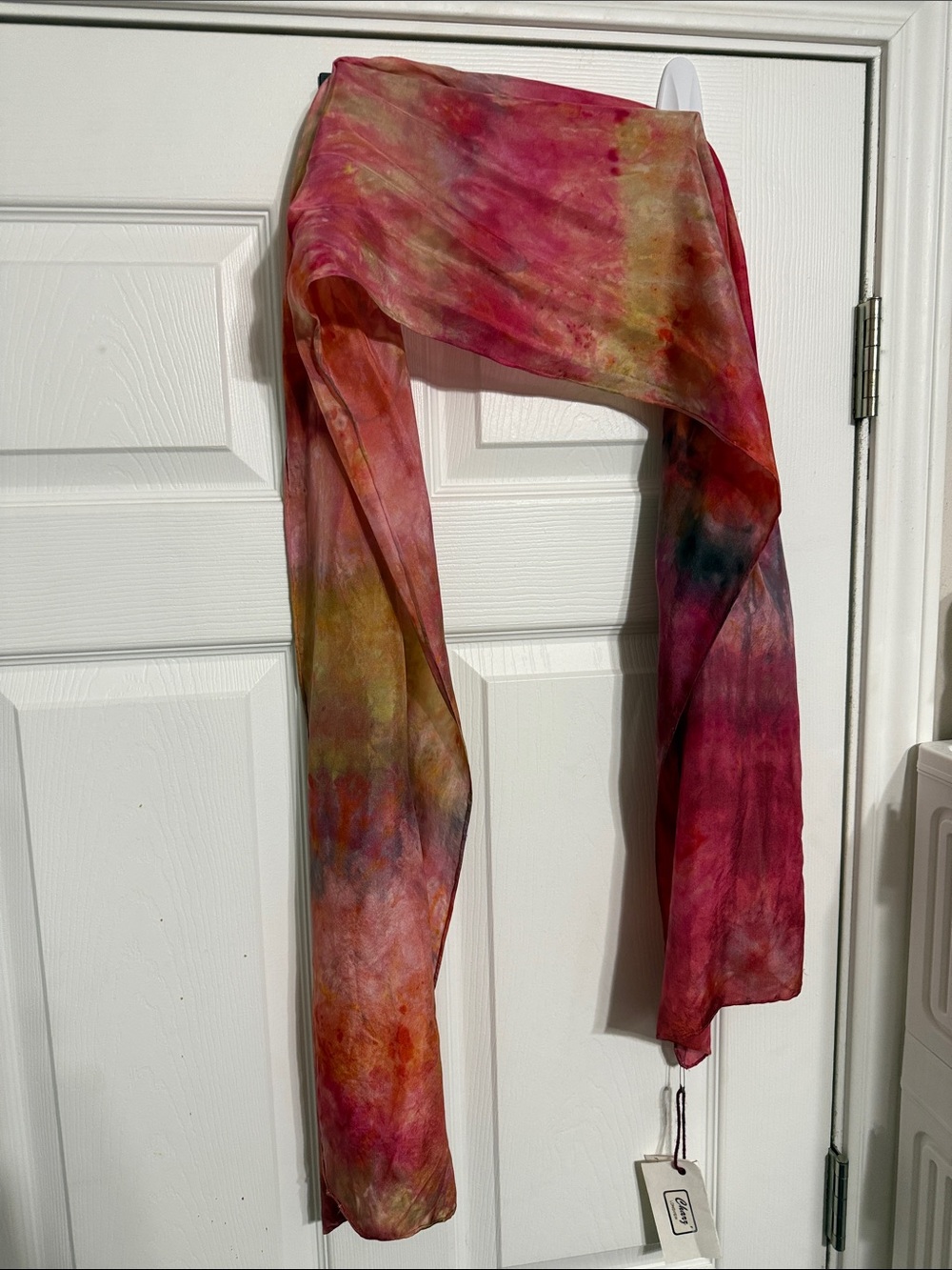 Hand-Painted Pink Multi Silk Scarf